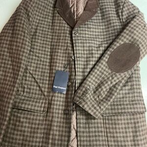 Paul Fredrick Brown Plaid Blazer with Button Detail